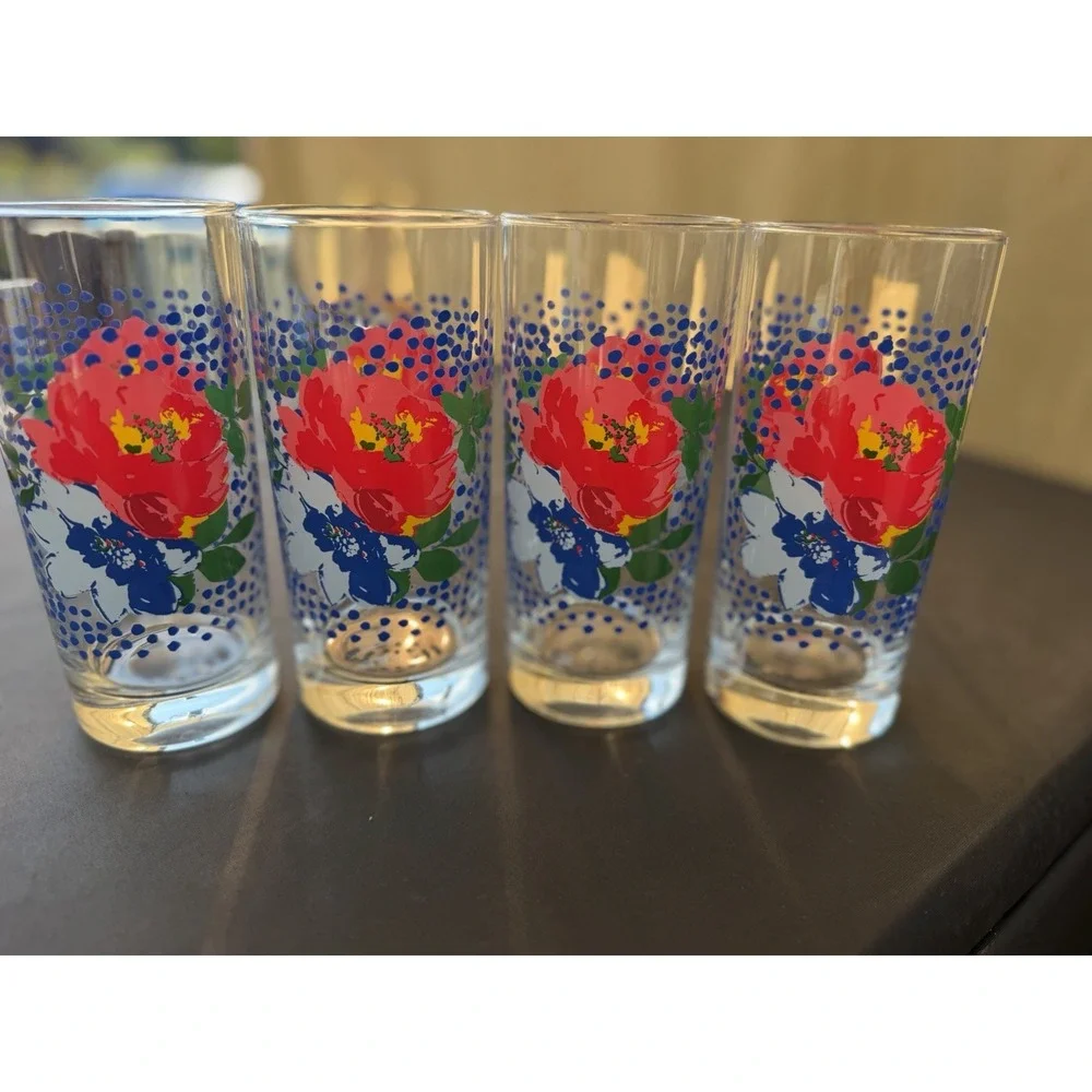 Pioneer Woman Dazzling Dahlias Floral 16 oz Drinking Glasses Set Of 4